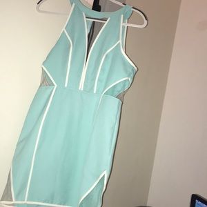 Tobi aquamarine bodycon mesh cut out dress